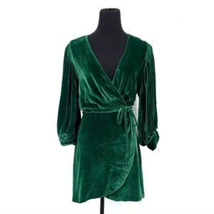 Reformation Starry Velvet Wrap Dress Green